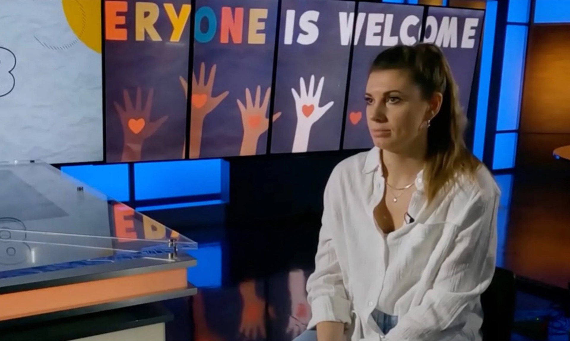Sarah Inama stands in her classroom, teaching students in Idaho