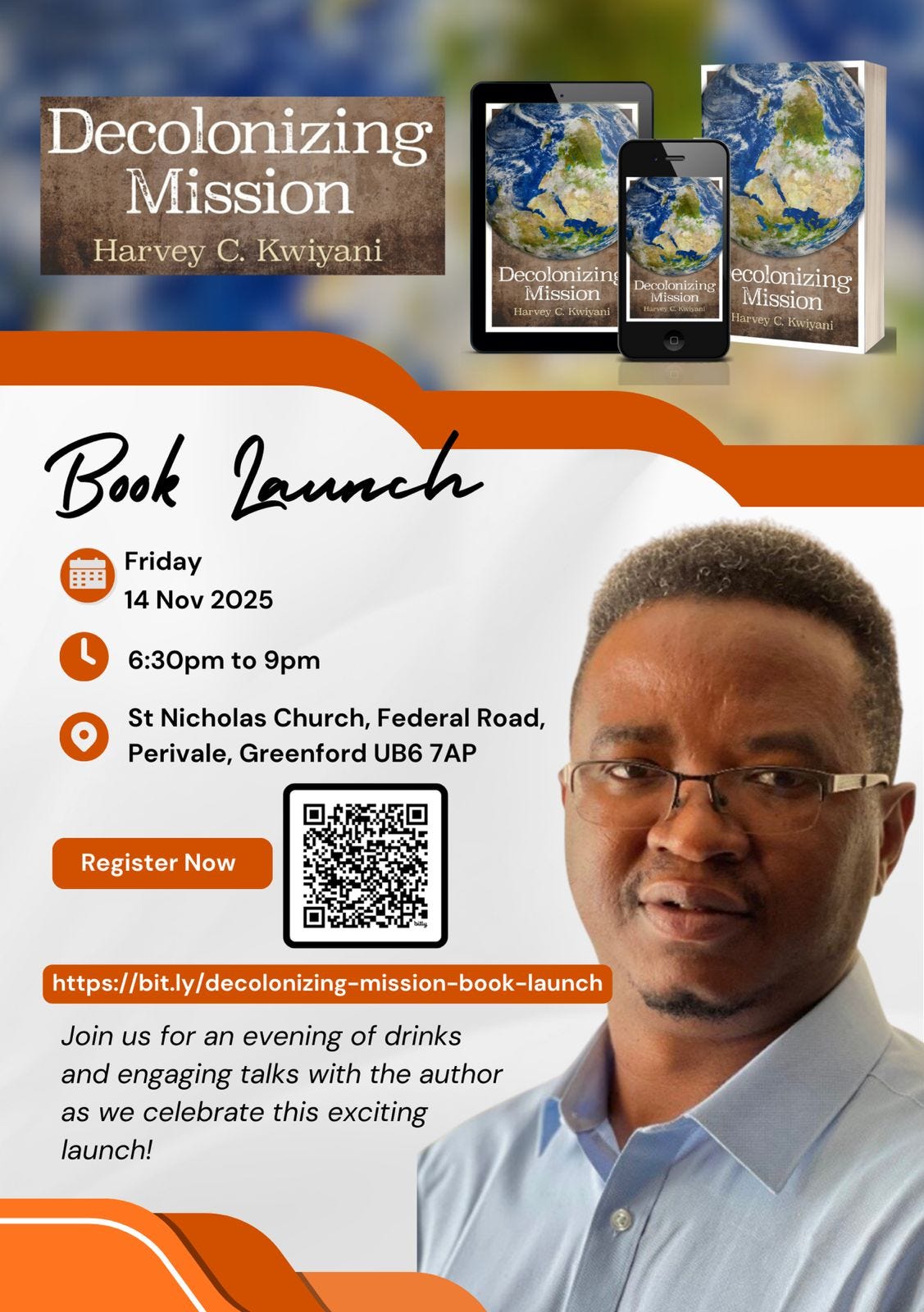 Flyer for Decolonising Mission book launch event in London