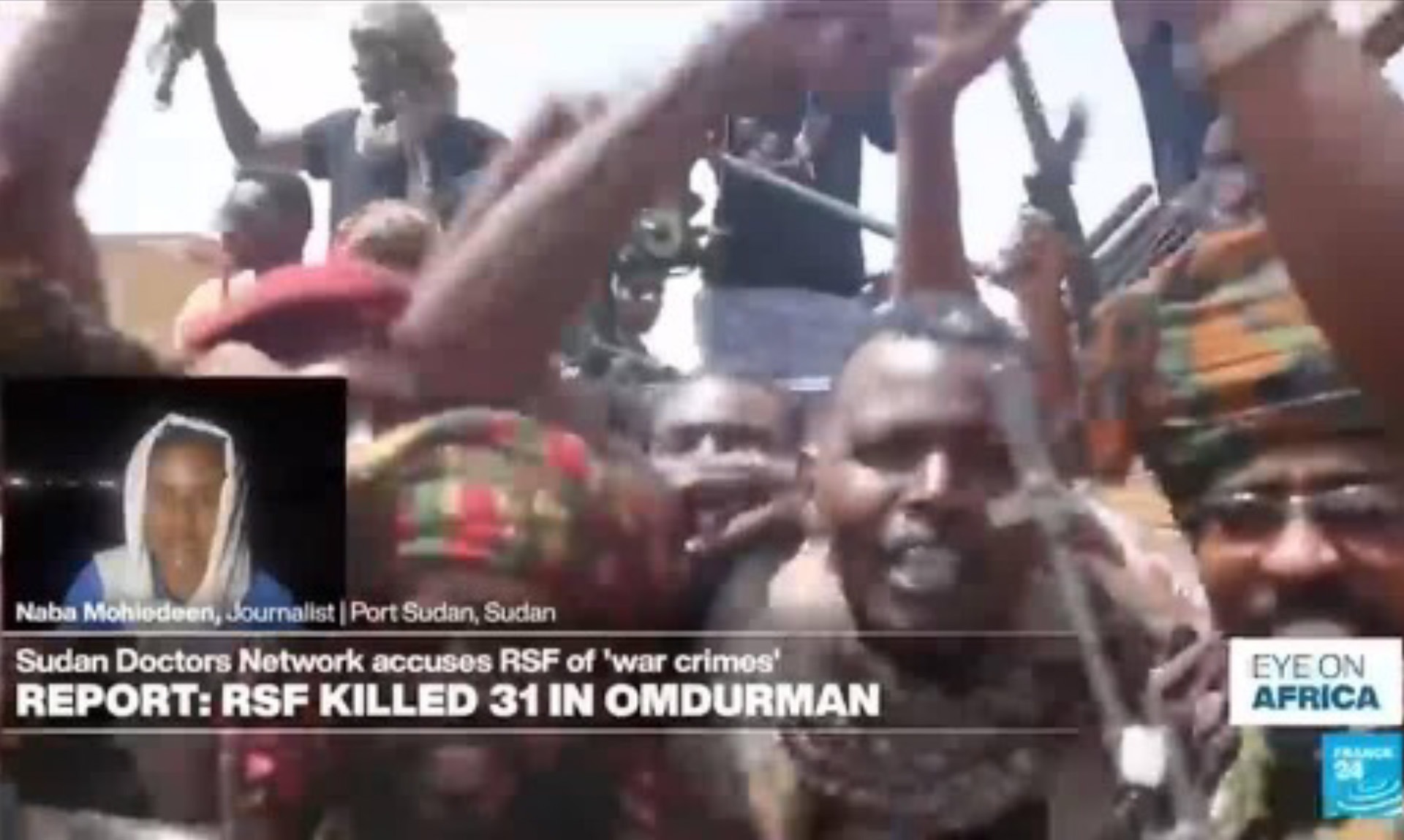 Screenshot from France 24’s Eye on Africa segment related to reporting on Sudan and gender-based violence.