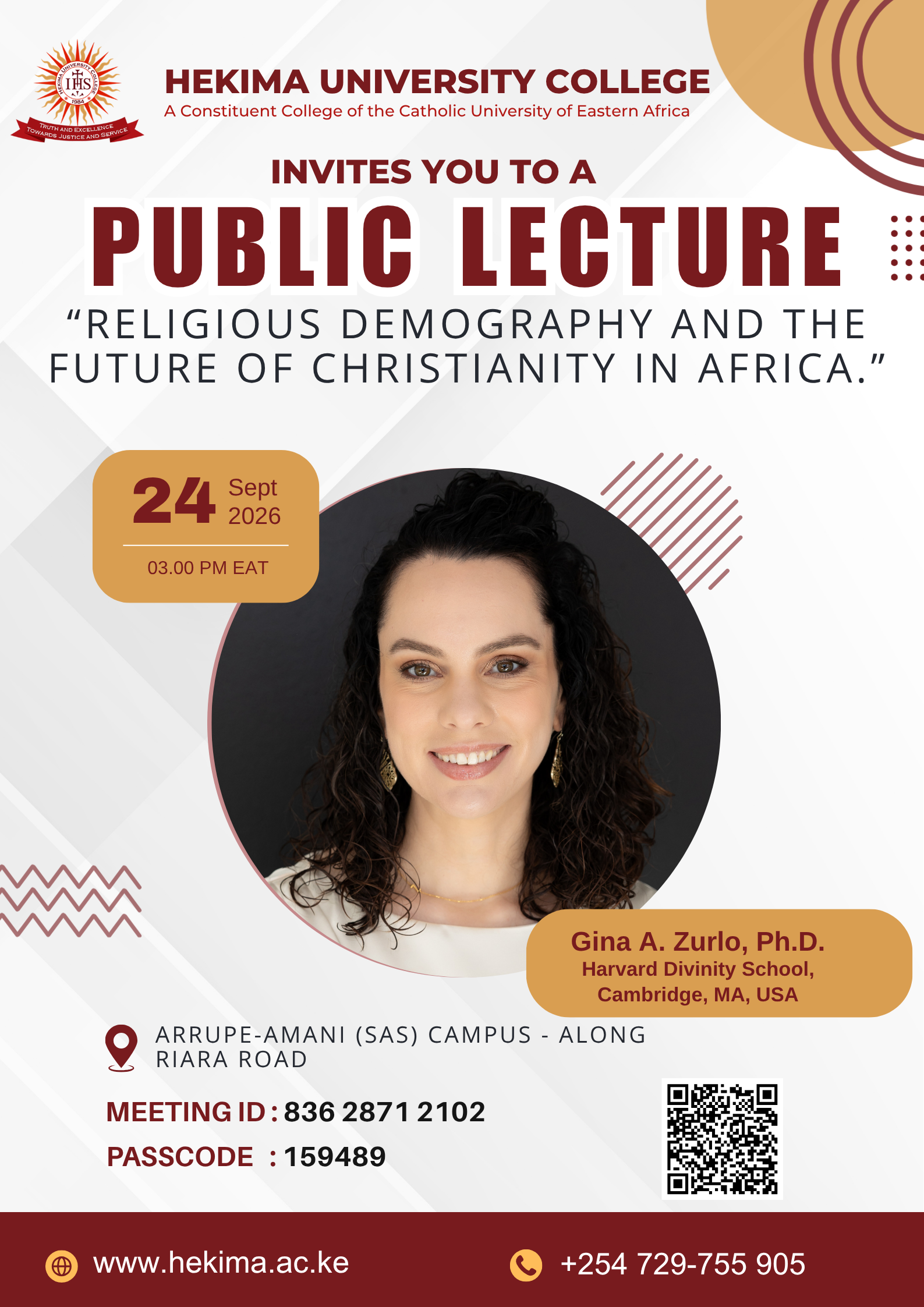 Flyer for Gina A. Zurlo’s September 24 lecture on Christianity in Africa at Hekima University College